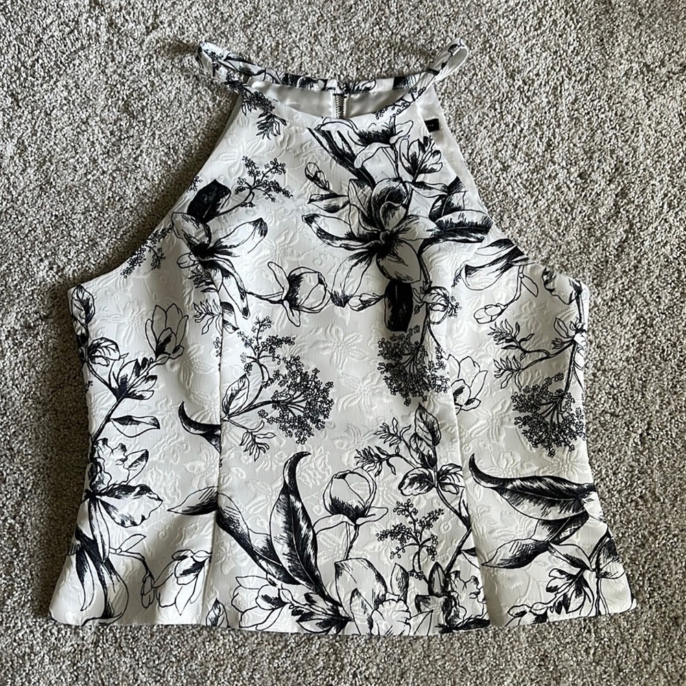 White House Black Market White & Black Floral Halter Top